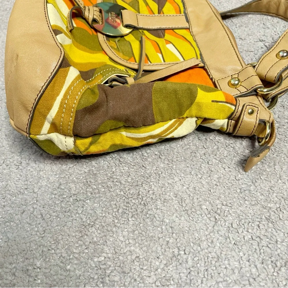 RELIC Brown Yellow Orange Floral Canvas Vinyl Zipper Satchel Handbag